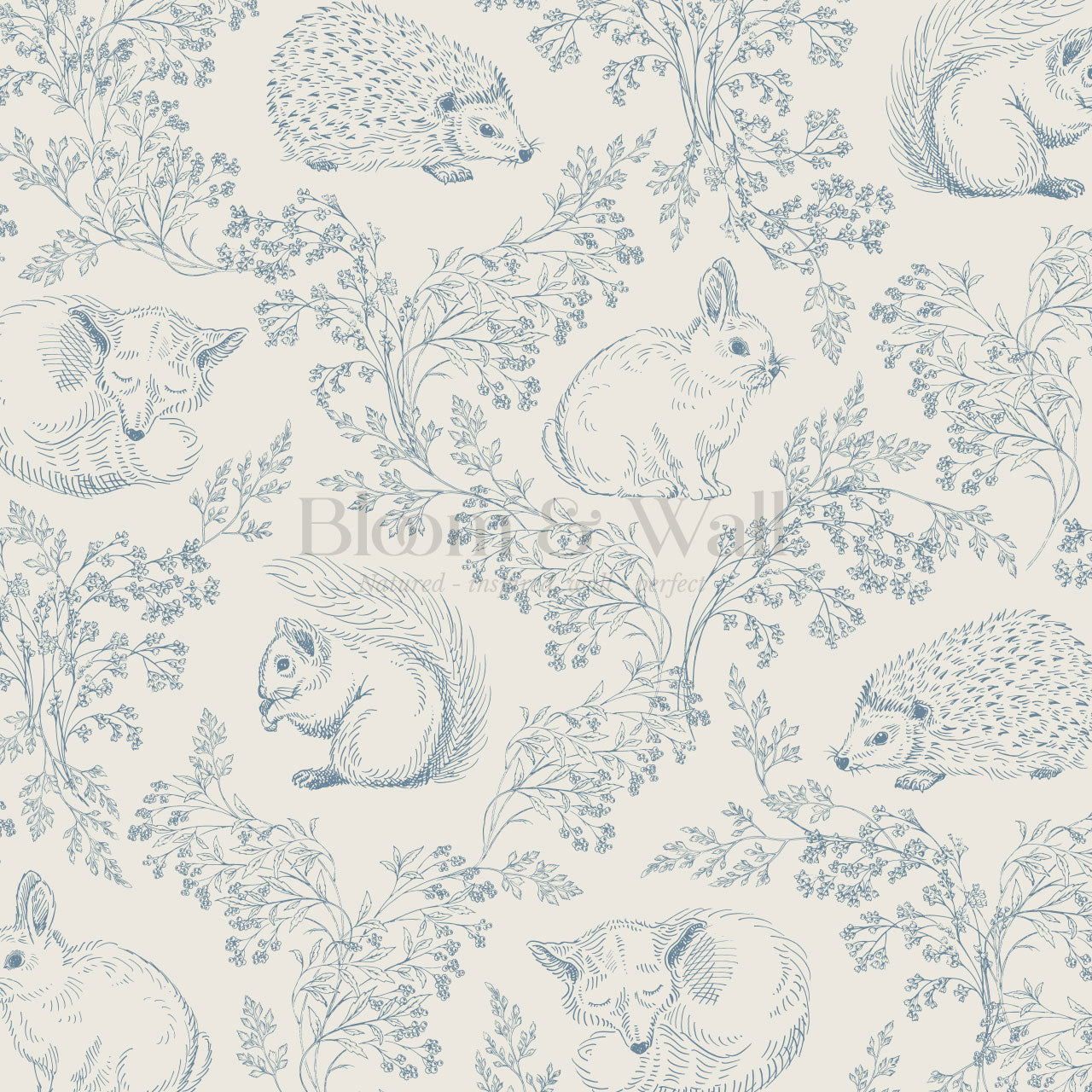 Ailani Woodland Mammals Blue Wallpaper