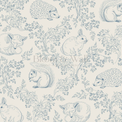 Ailani Woodland Mammals Blue Wallpaper