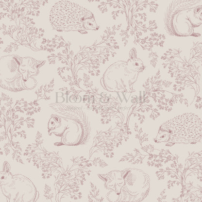 Ailani Woodland Mammals Mauve Beige Wallpaper