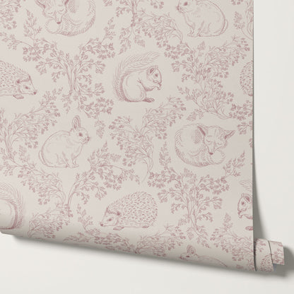 Ailani Woodland Mammals Mauve Beige Wallpaper