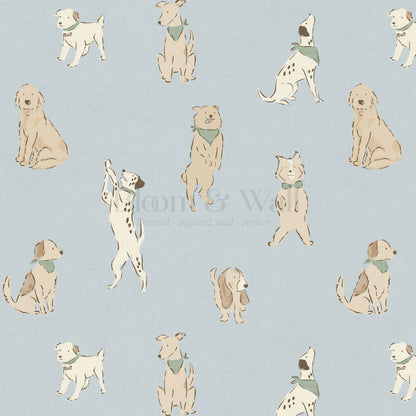Aino Puppy Love Blue Beige Wallpaper