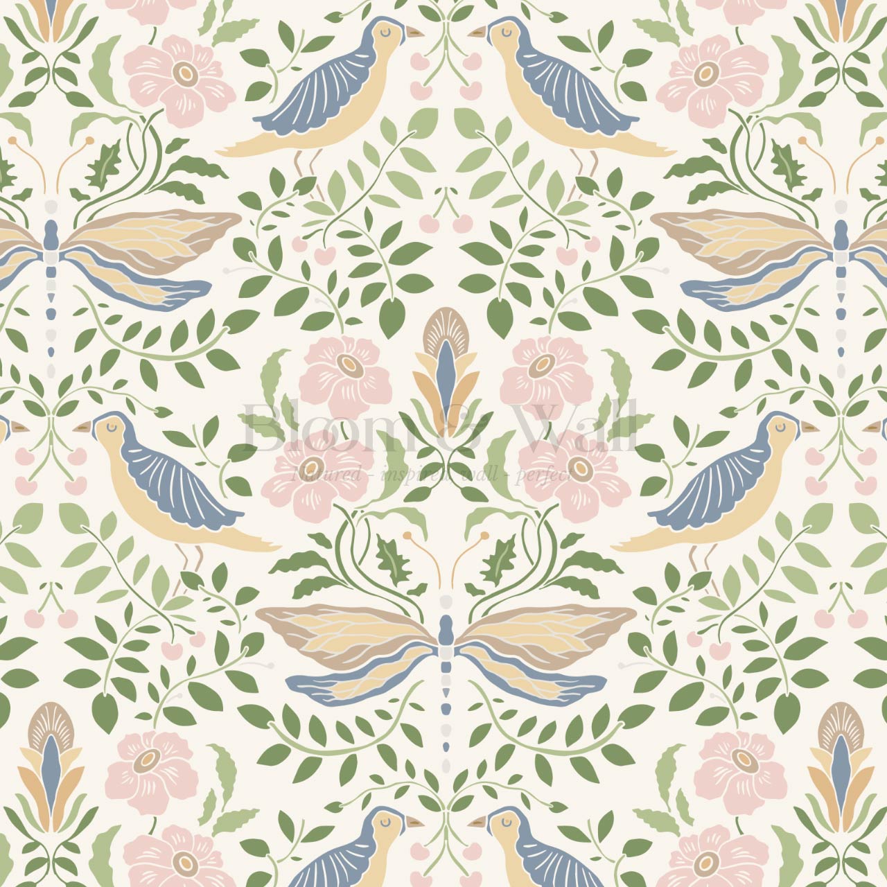 Aisha Puffins and Cherry Sky Pink Wallpaper