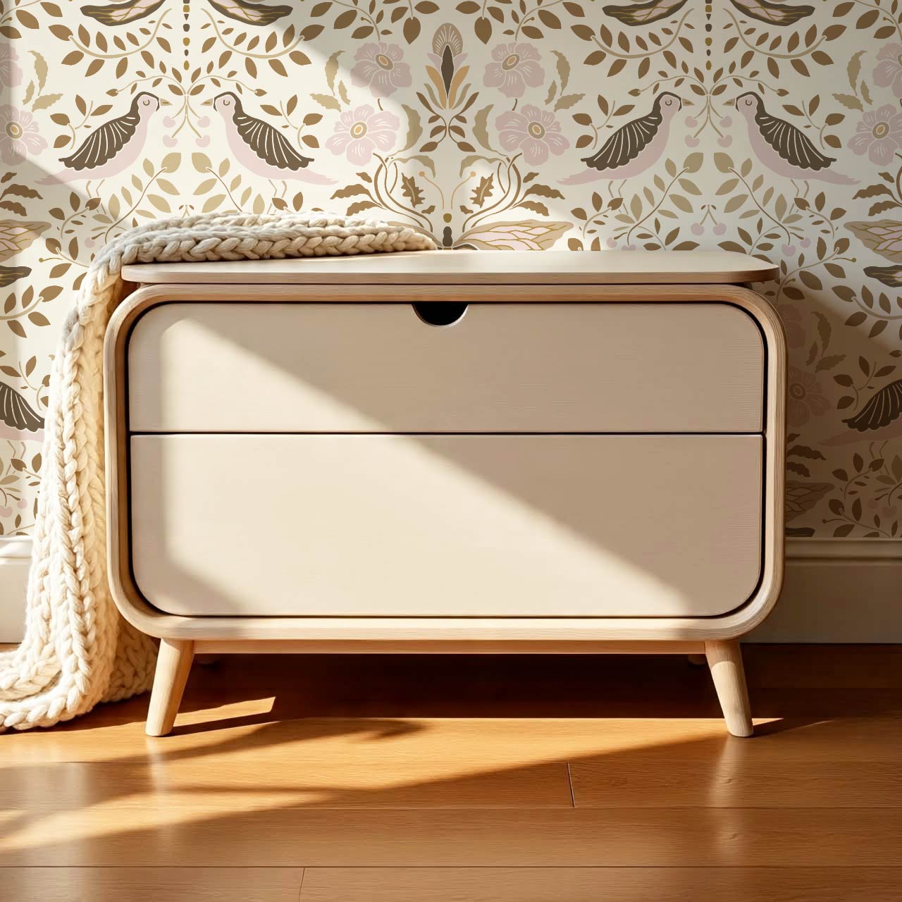 Aisha Puffins and Cherry Blush Wallpaper