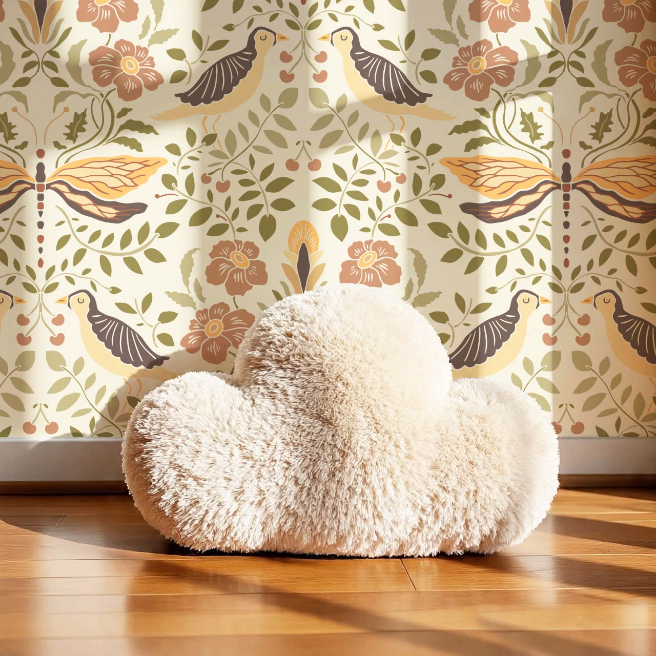 Aisha Puffins and Cherry Squash Sage Wallpaper