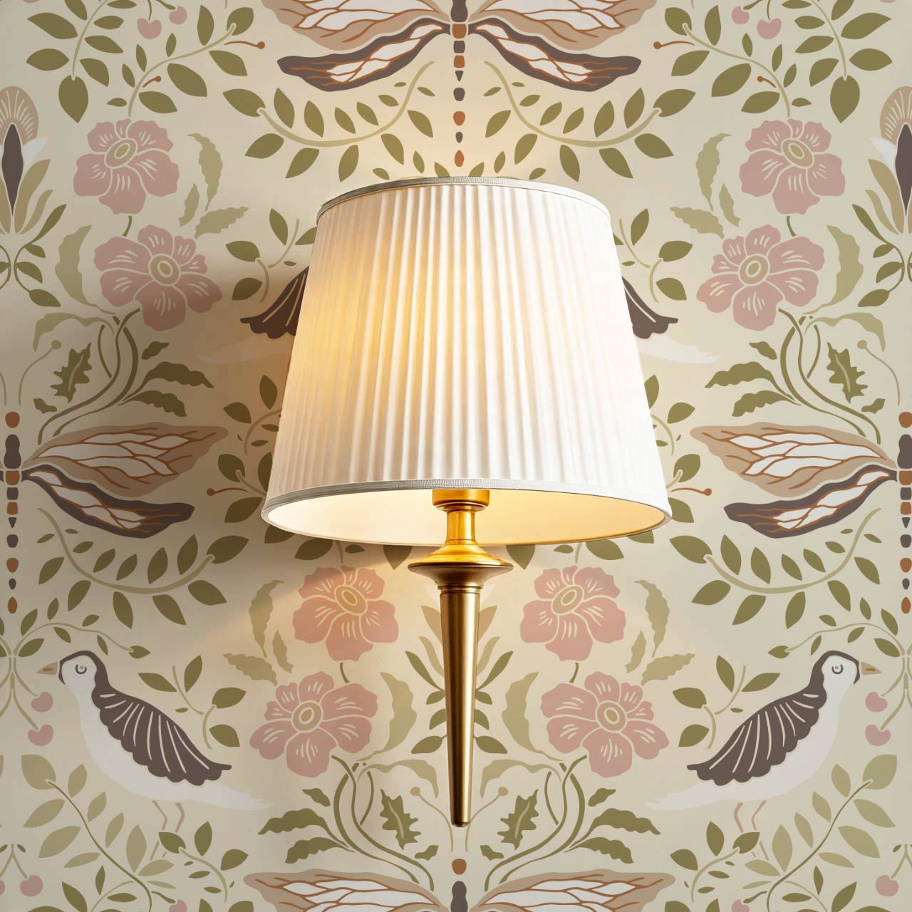 Aisha Puffins and Cherry Mauve Sage Wallpaper