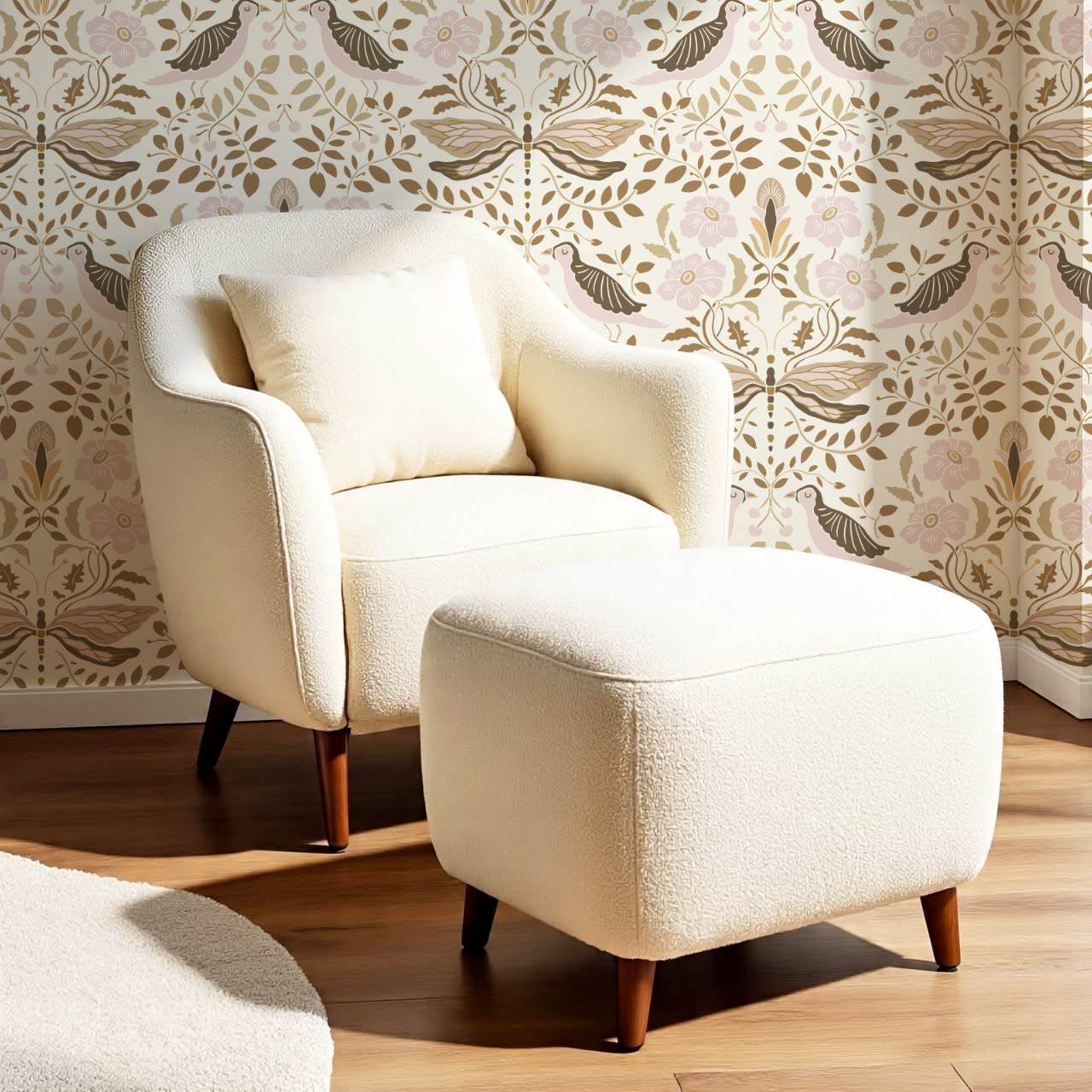 Aisha Puffins and Cherry Blush Wallpaper