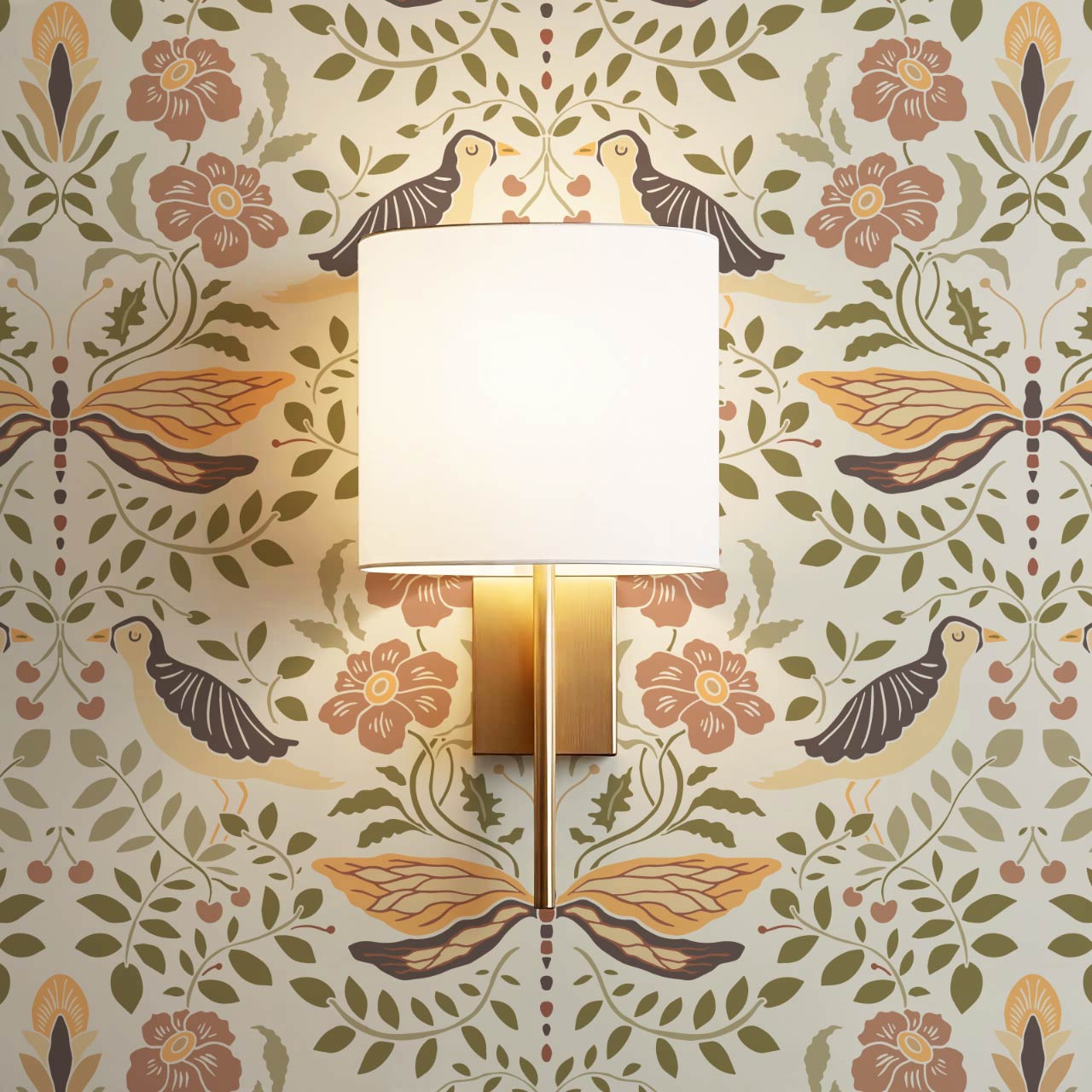 Aisha Puffins and Cherry Squash Sage Wallpaper