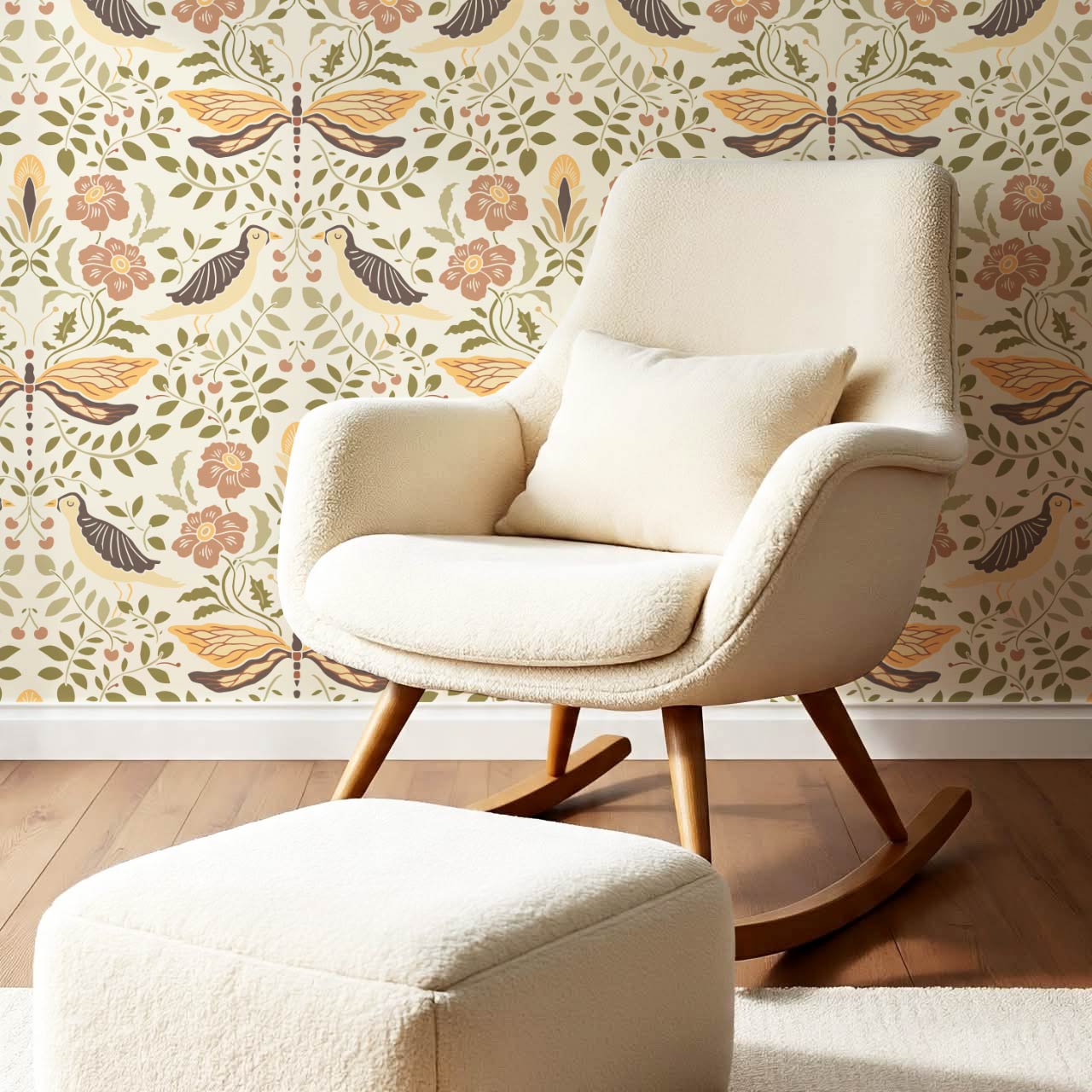 Aisha Puffins and Cherry Squash Sage Wallpaper