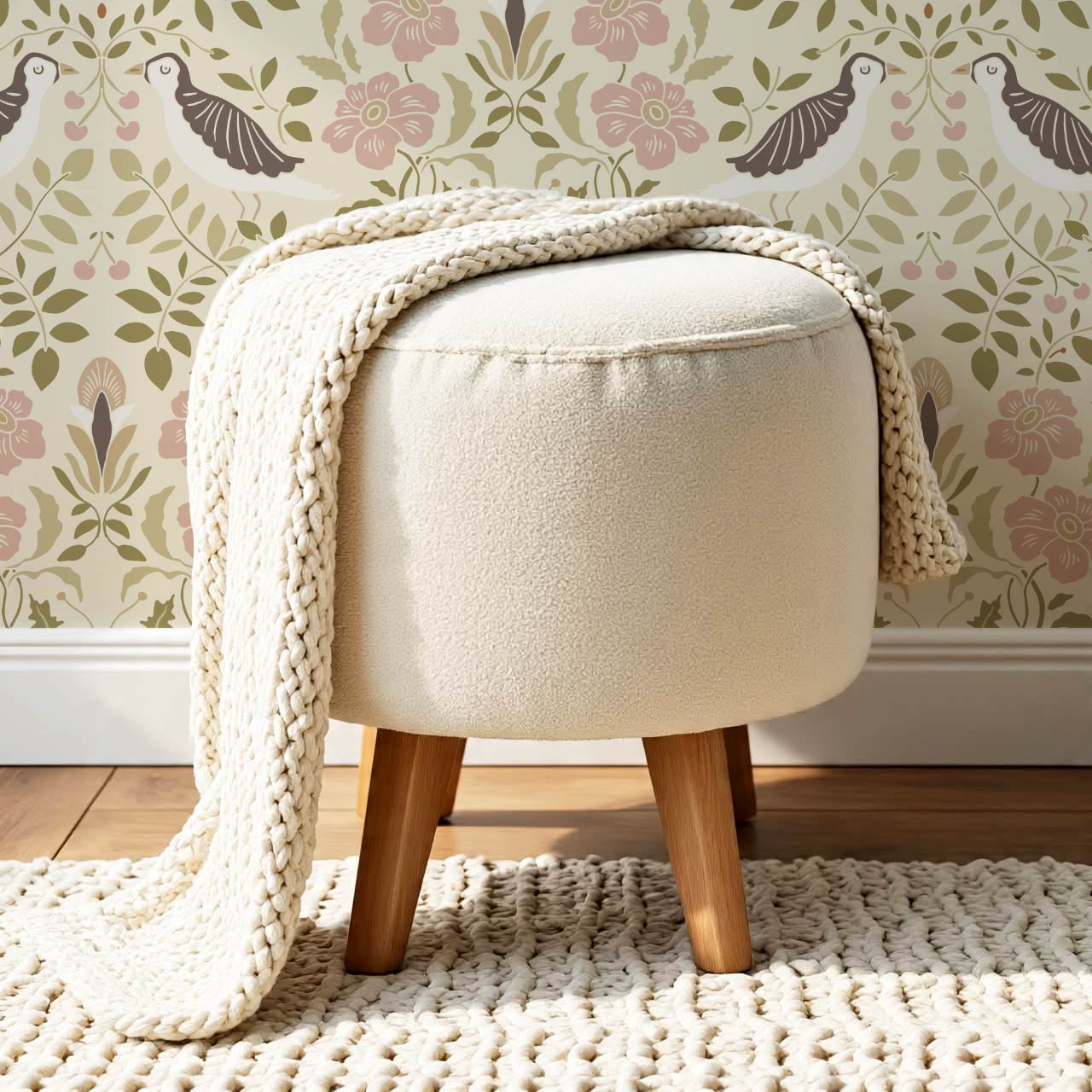 Aisha Puffins and Cherry Mauve Sage Wallpaper