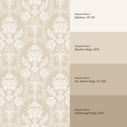 Alaia Preppy Regency Damask Neutral Beige Wallpaper