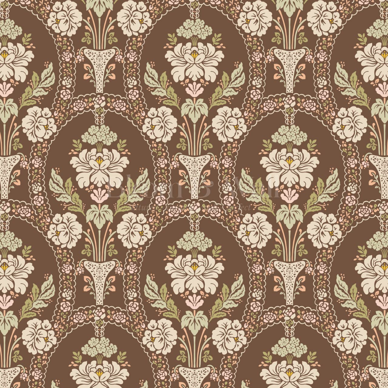 Alaia Preppy Regency Damask Coffee Cream Wallpaper