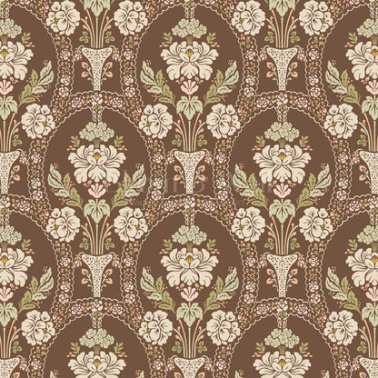 Alaia Preppy Regency Damask Coffee Cream Wallpaper