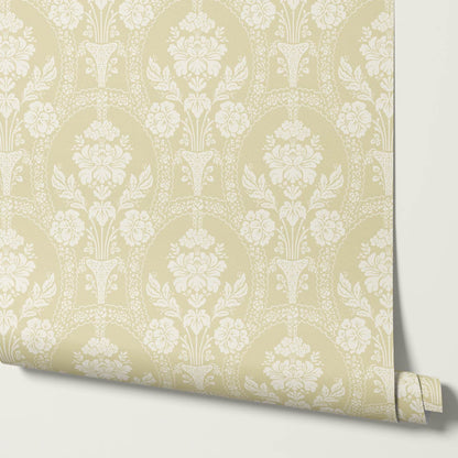 Alaia Preppy Regency Damask Almond Wallpaper