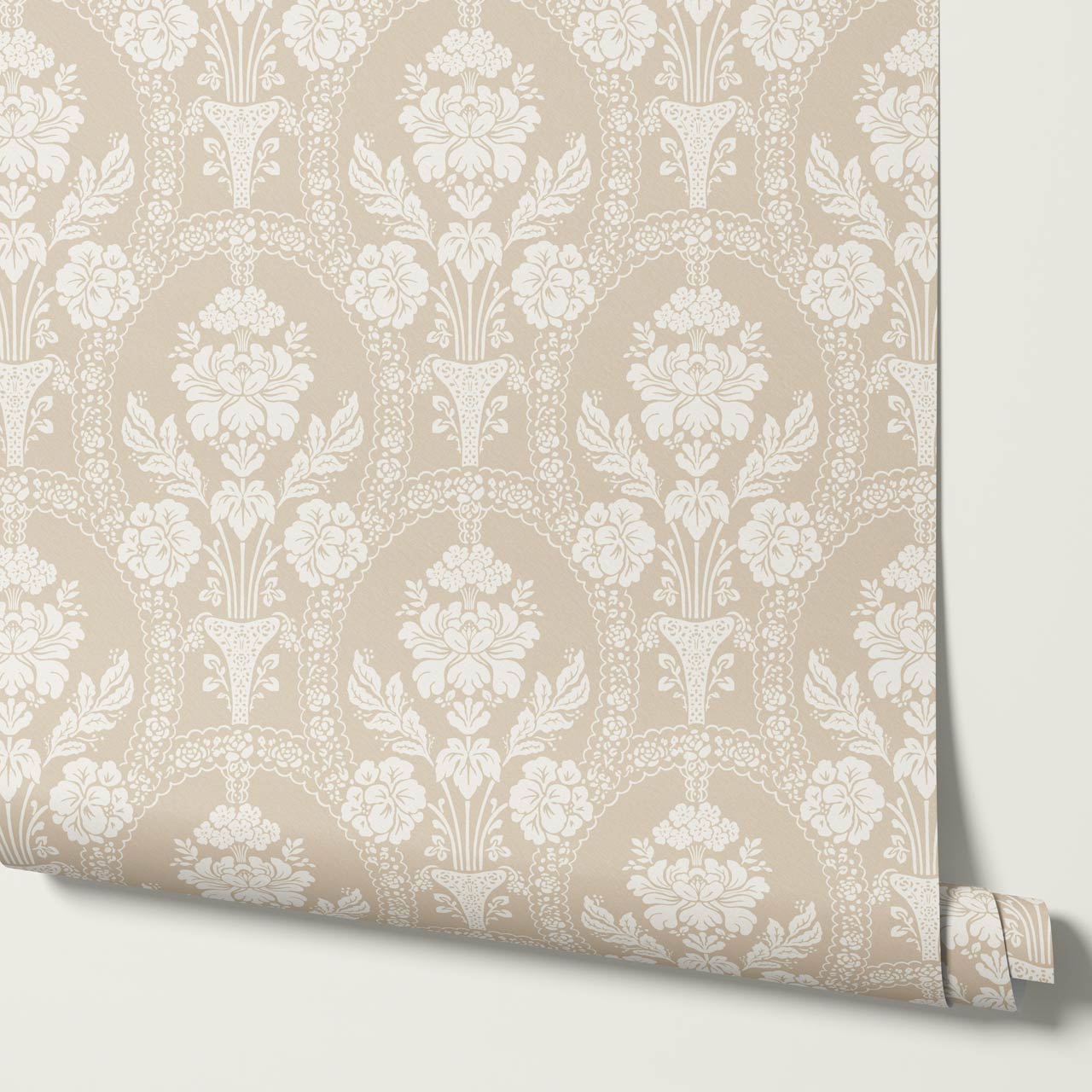 Alaia Preppy Regency Damask Neutral Beige Wallpaper