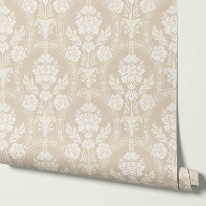 Alaia Preppy Regency Damask Neutral Beige Wallpaper