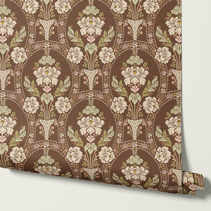 Alaia Preppy Regency Damask Coffee Cream Wallpaper