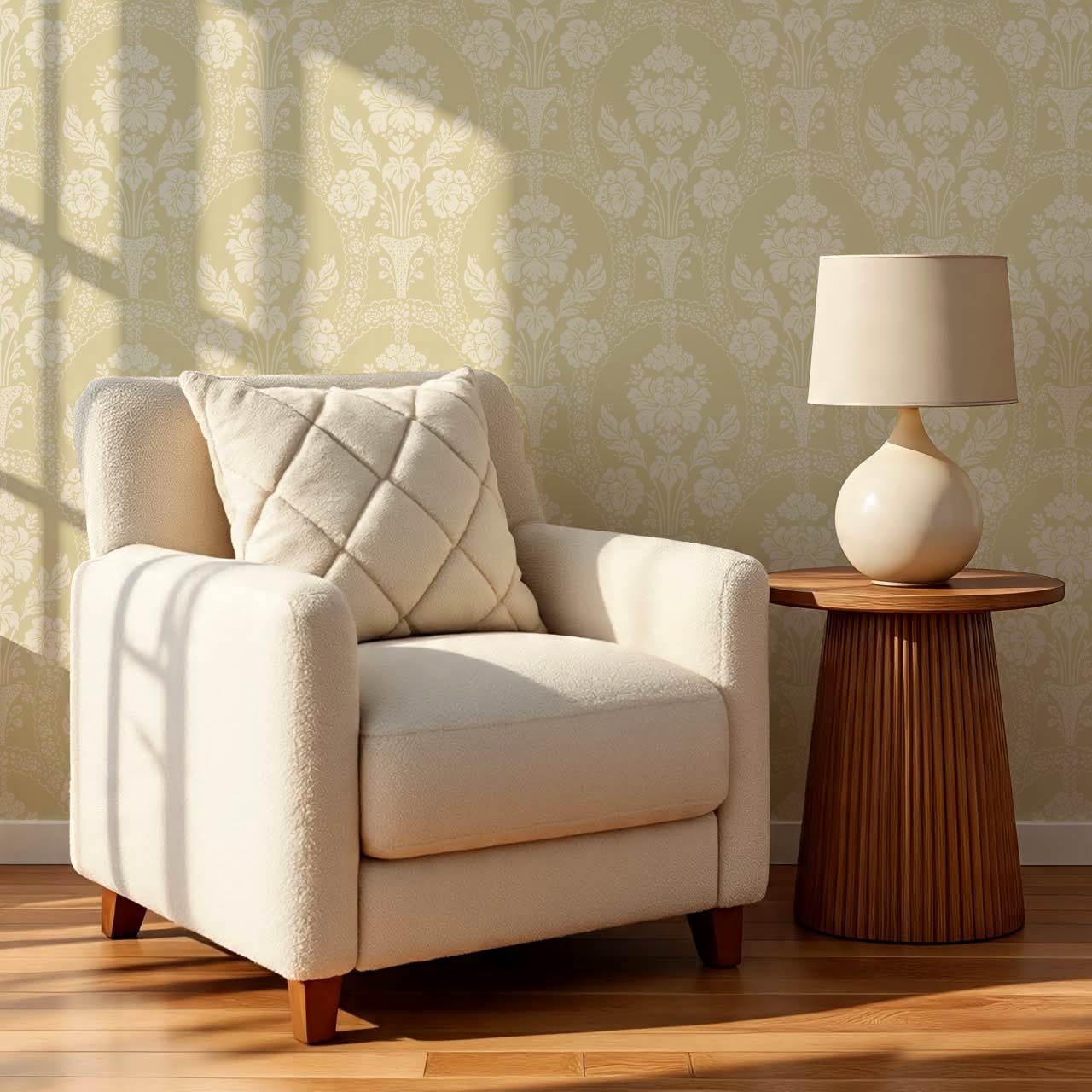 Alaia Preppy Regency Damask Almond Wallpaper