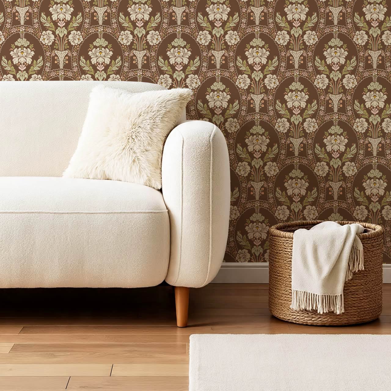 Alaia Preppy Regency Damask Coffee Cream Wallpaper