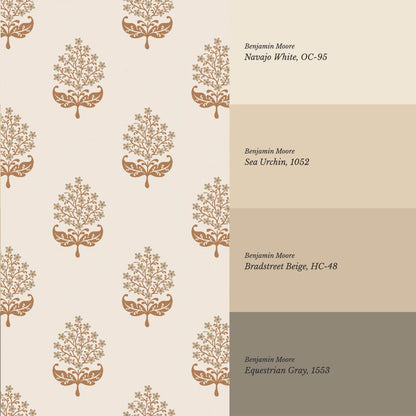 Alazne Jasmine Block Print Stone Brown Wallpaper