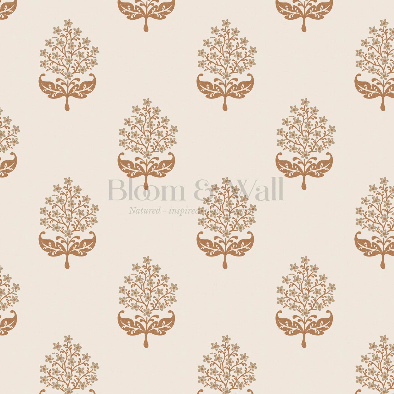 Alazne Jasmine Block Print Stone Brown Wallpaper