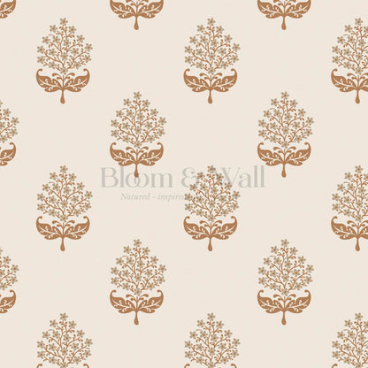 Alazne Jasmine Block Print Stone Brown Wallpaper