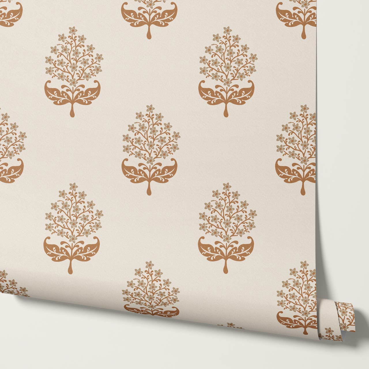 Alazne Jasmine Block Print Stone Brown Wallpaper
