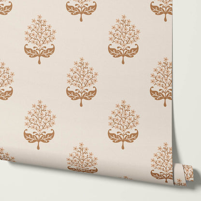 Alazne Jasmine Block Print Washed Coral Wallpaper
