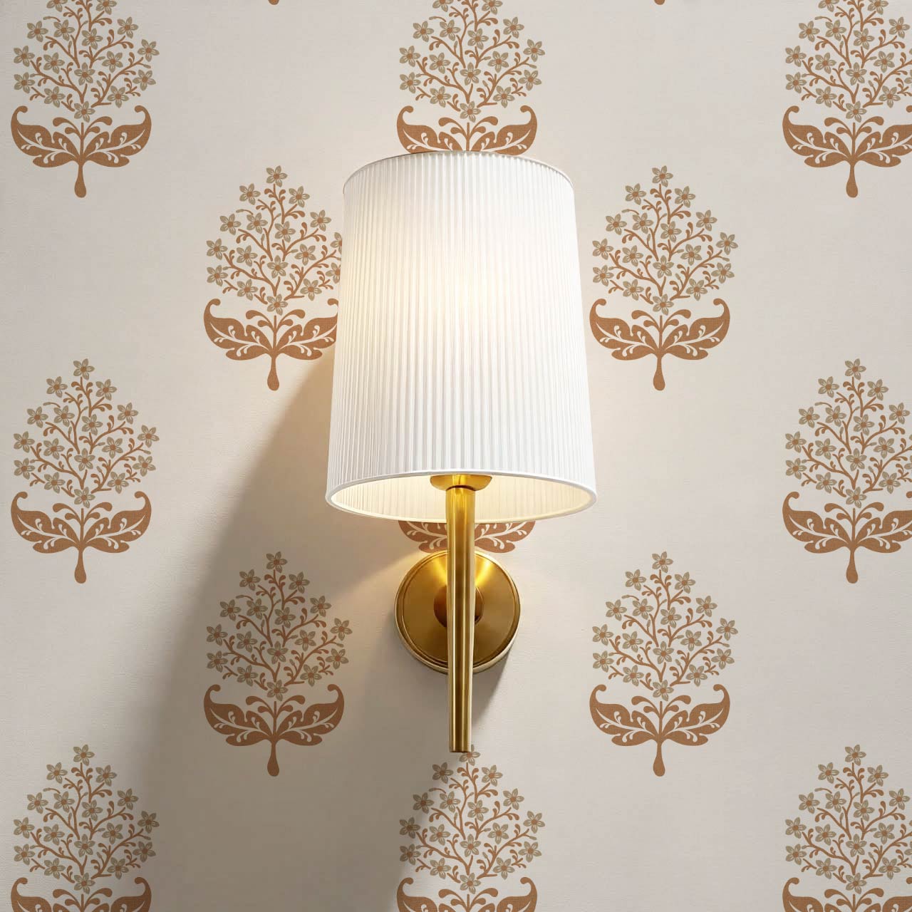 Alazne Jasmine Block Print Stone Brown Wallpaper