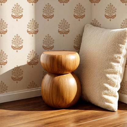 Alazne Jasmine Block Print Stone Brown Wallpaper