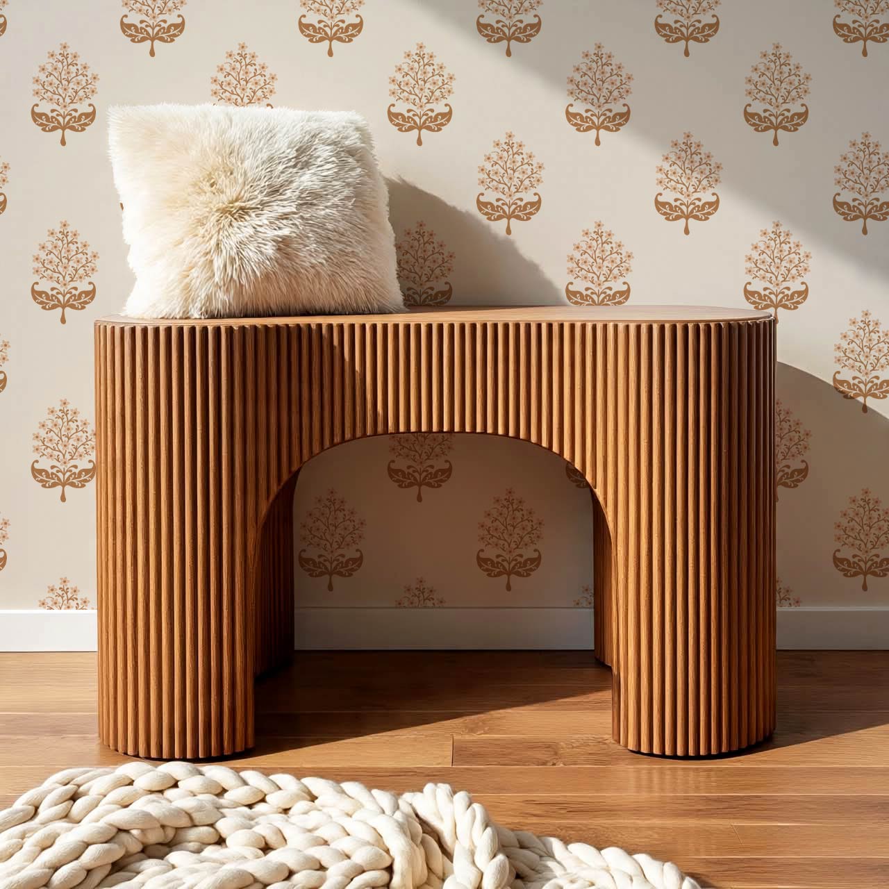 Alazne Jasmine Block Print Washed Coral Wallpaper