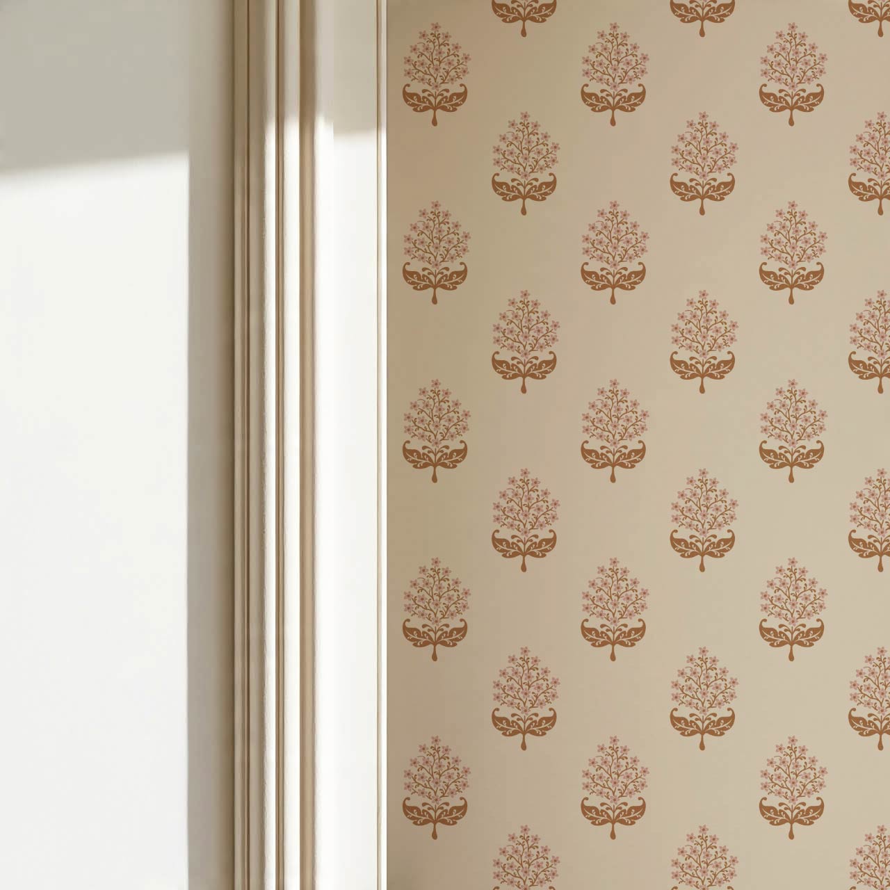 Alazne Jasmine Block Print Toffee Pink Wallpaper