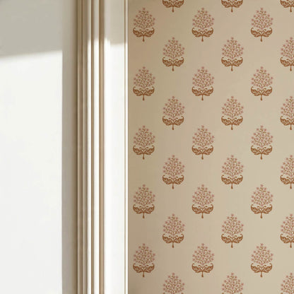 Alazne Jasmine Block Print Toffee Pink Wallpaper