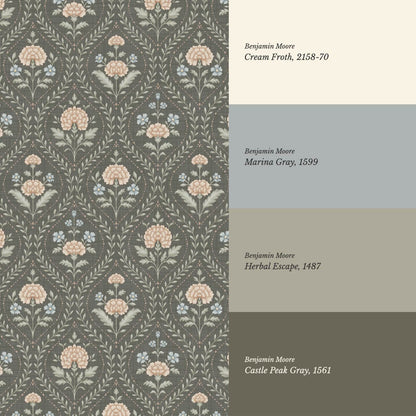 Alba Laurel Vines Deep Olive Clay Sky Wallpaper