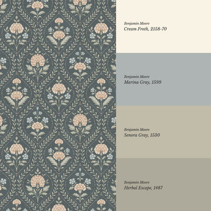 Alba Laurel Vines Slate Clay Sky Wallpaper
