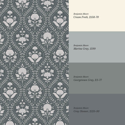 Alba Laurel Vines Slate Smoke Wallpaper