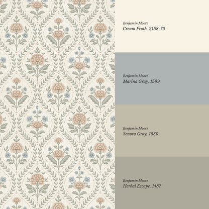 Alba Laurel Vines Ivory Clay Sky Wallpaper