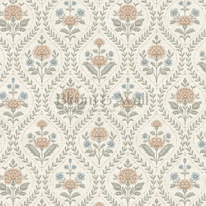 Alba Laurel Vines Ivory Clay Sky Wallpaper