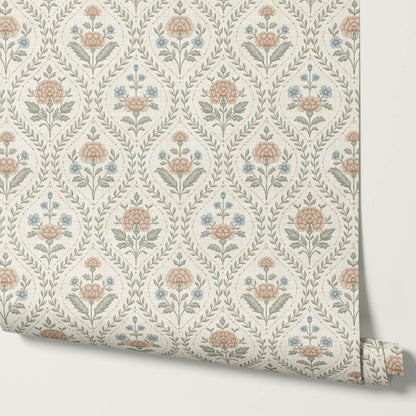 Alba Laurel Vines Ivory Clay Sky Wallpaper