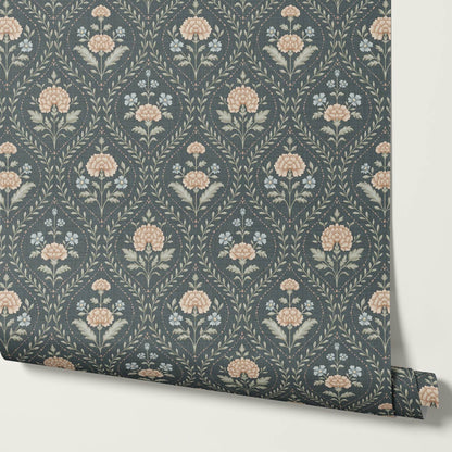 Alba Laurel Vines Slate Clay Sky Wallpaper