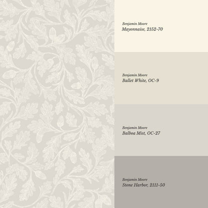 Alejandra Trailing Acorn Botanical Neutral Stone Ivory Wallpaper