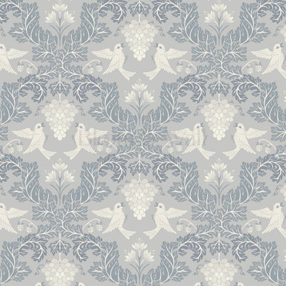 Alessandra Grape Damask Dove Gray Wallpaper