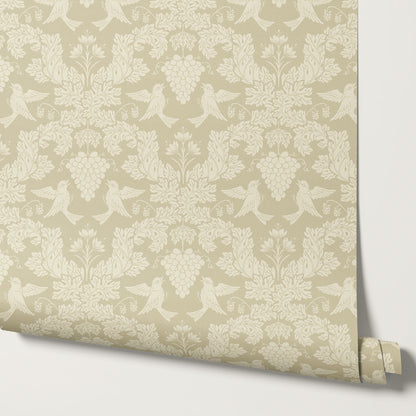 Alessandra Grape Damask Beige Wallpaper