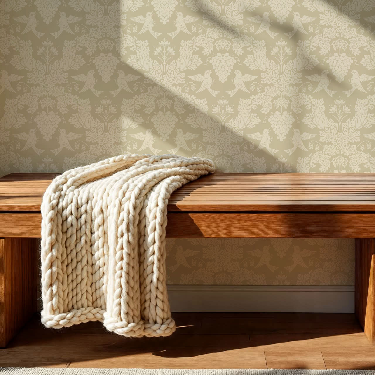 Alessandra Grape Damask Beige Wallpaper