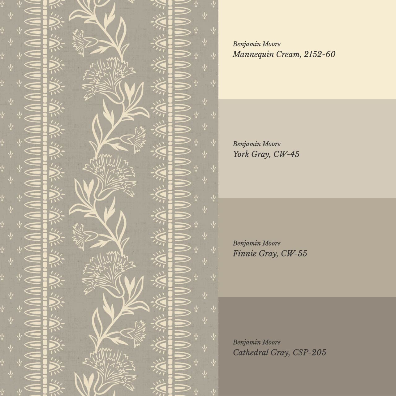 Aletta Trailing Carnations Stone Grey Wallpaper