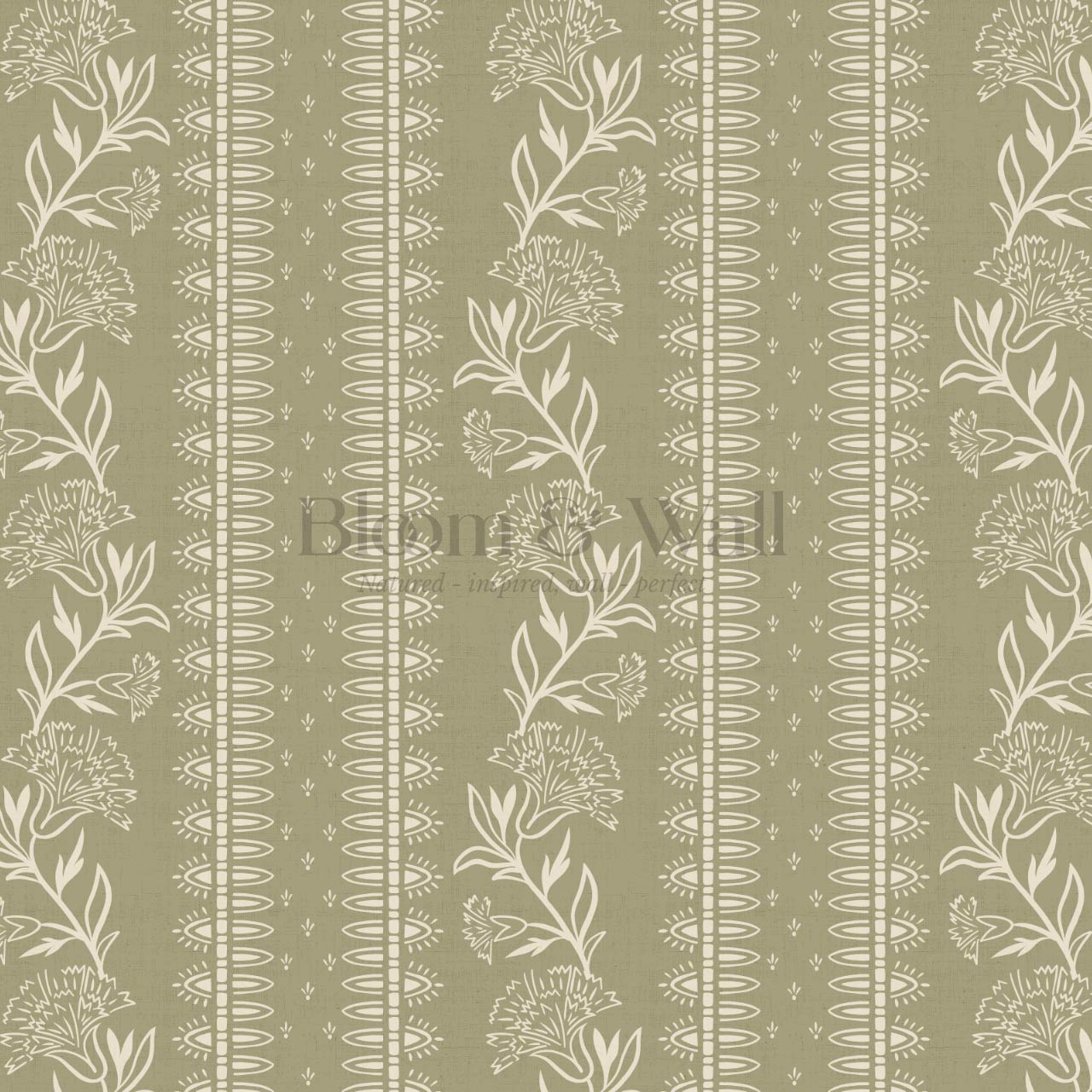 Aletta Trailing Carnations Sage Green Wallpaper
