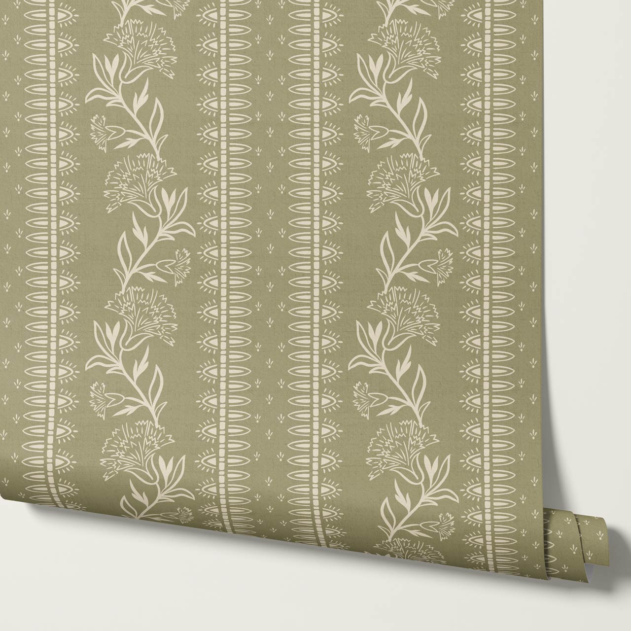 Aletta Trailing Carnations Sage Green Wallpaper