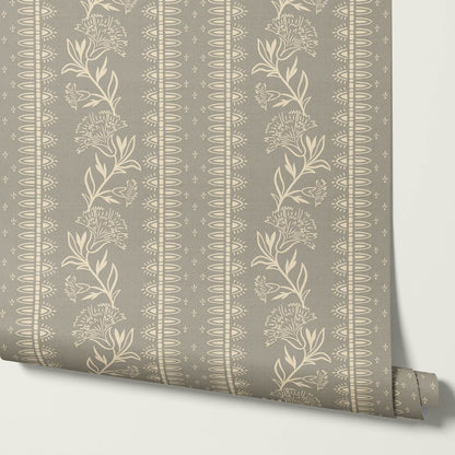 Aletta Trailing Carnations Stone Grey Wallpaper
