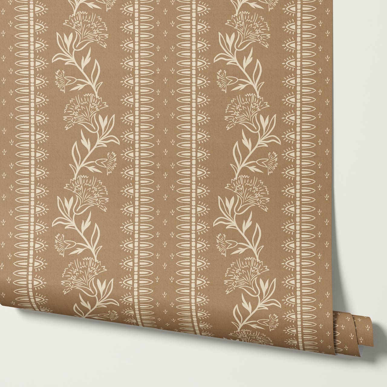 Aletta Trailing Carnations Toffee Brown Wallpaper