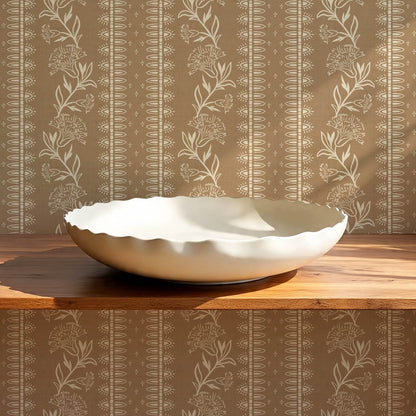 Aletta Trailing Carnations Toffee Brown Wallpaper