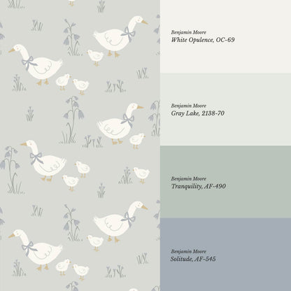 Alexandrine Duck Spring Meadows Sea Salt Wallpaper